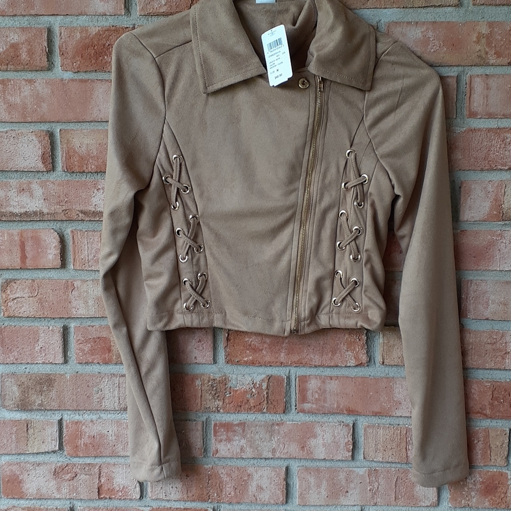 Womens suade braided crop jacket